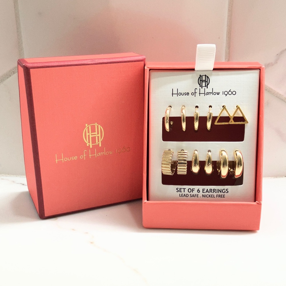 House of Harlow 1960 Gold Earring Set with Coral Box